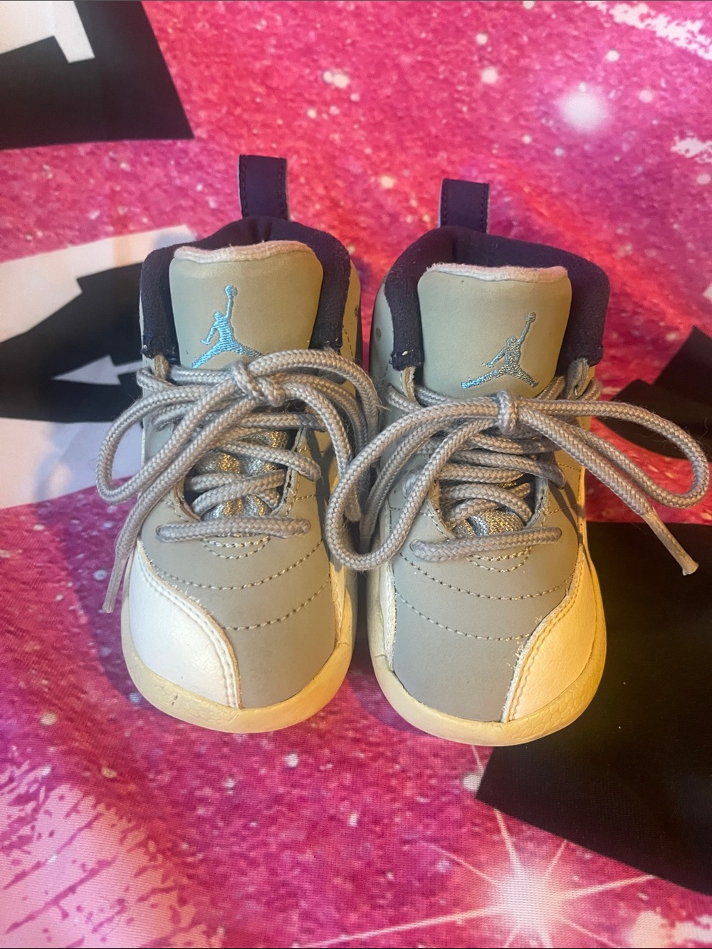 Jordan 12 Kids' Gray and White High-Top Sneakers